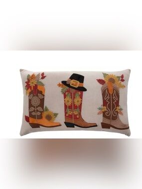 Decorative Fall Cowboy Boot Accent Pillow - Cream and Brown